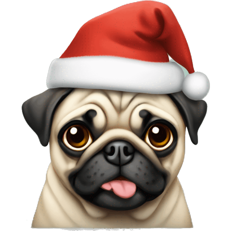 Pug wearing christmas hat emoji