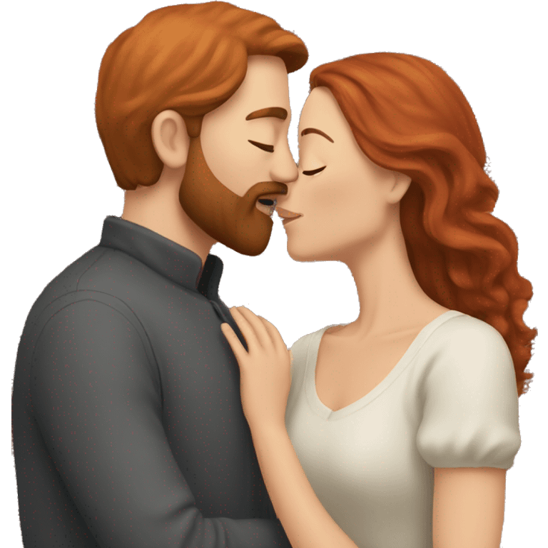 a bearded man with red hair kissing a woman with brown hair emoji