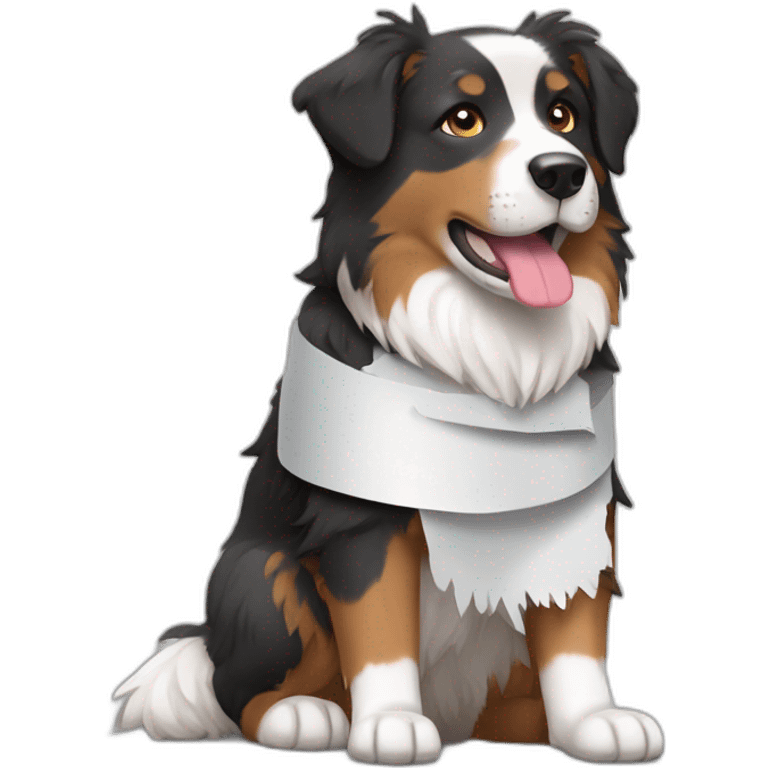 Black white brown and grey Australian sheperd with bandage on leg emoji