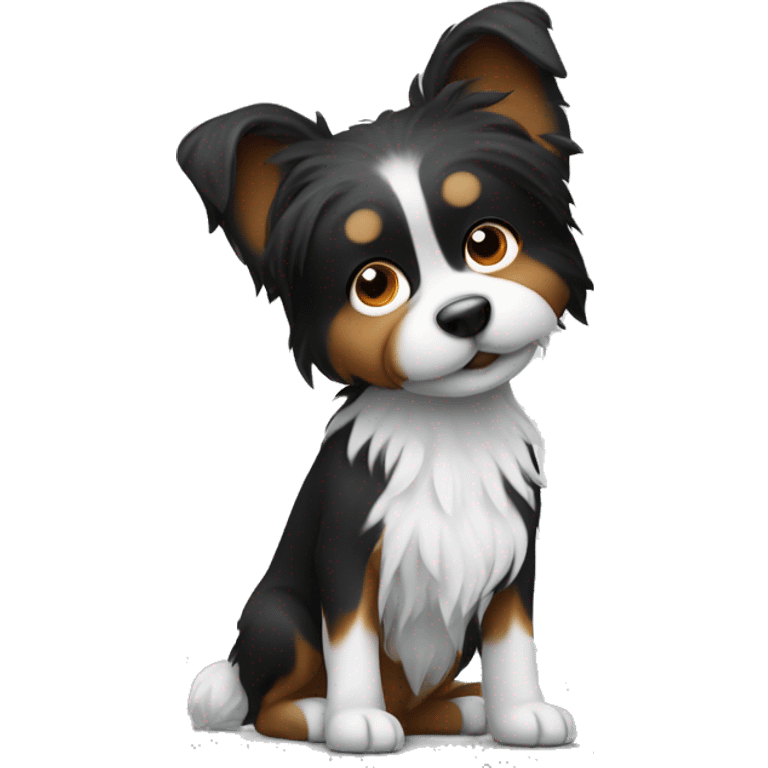 Shaggy black and white small dog with pointed ears  emoji