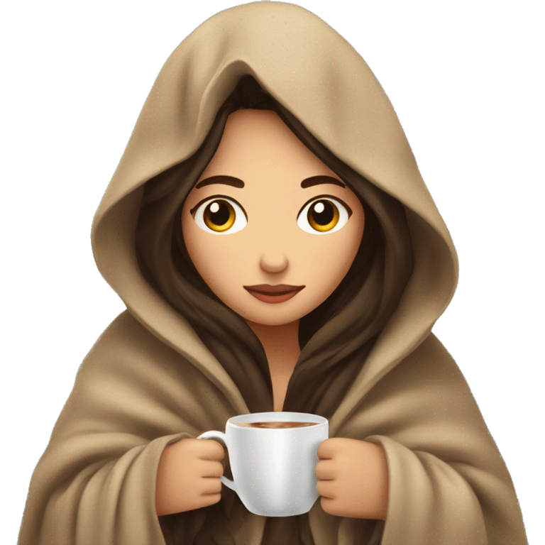 girl brunette inside a blanket sipping coffee eyes closed emoji