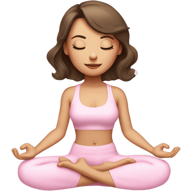 eyes closed emoji white brunette girl in lotus pose wearing a pastel pink yoga set  emoji