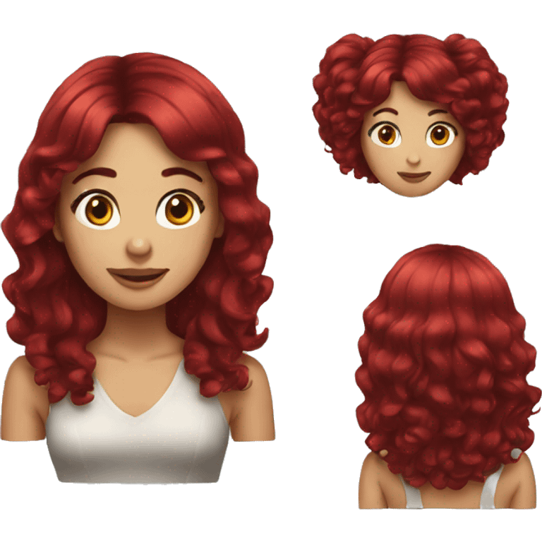 Girl wearing dark red hair wig emoji