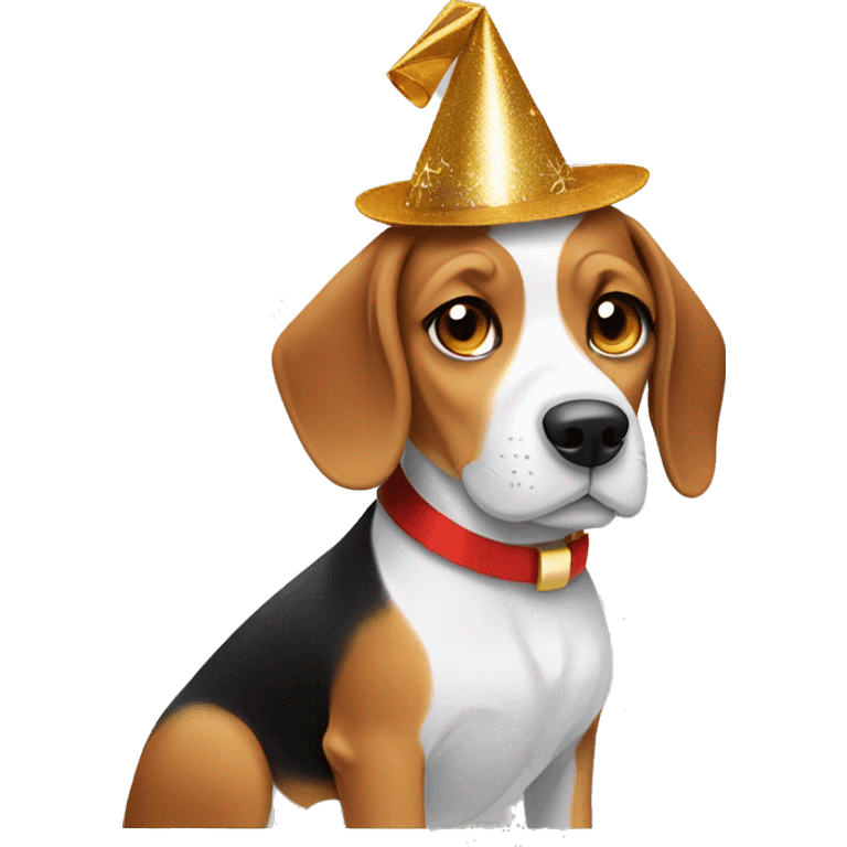 Beagle dog wearing a New Year's hat. emoji