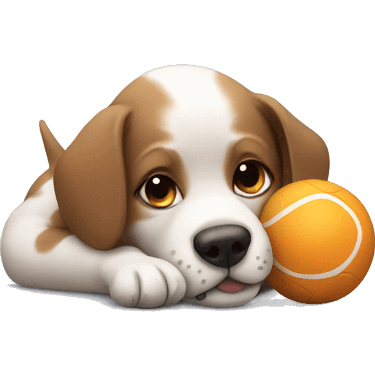 Dog cuddles with ball emoji