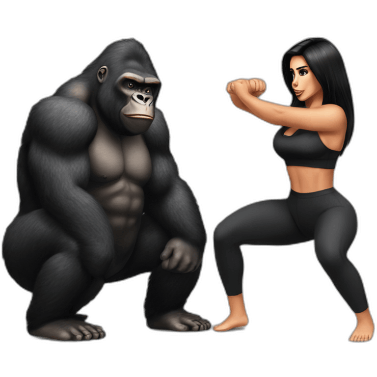 Buff Gorilla helping Kim Kardashian to do squats emoji