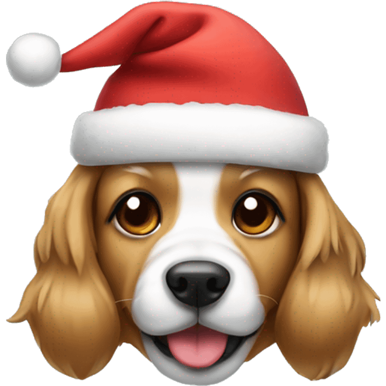 Dog with a bow and a Christmas hat emoji