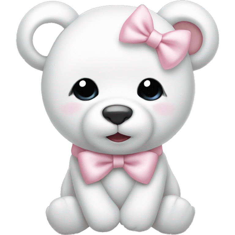 White teddy bear with light pink bow on the ear emoji