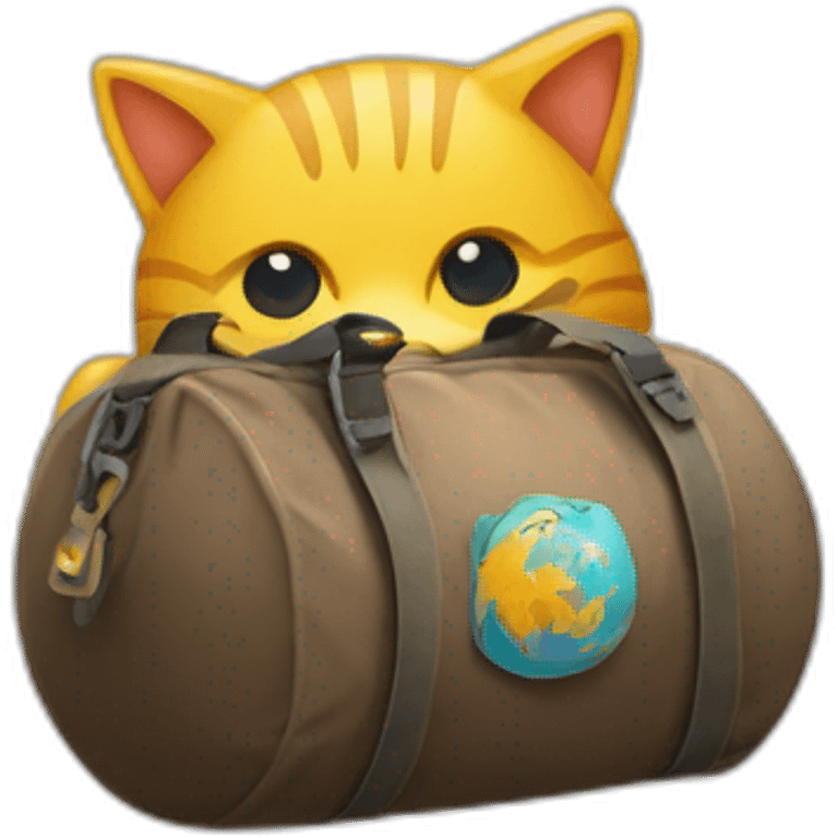 Un chat avec un sac sur lui et une bombe emoji