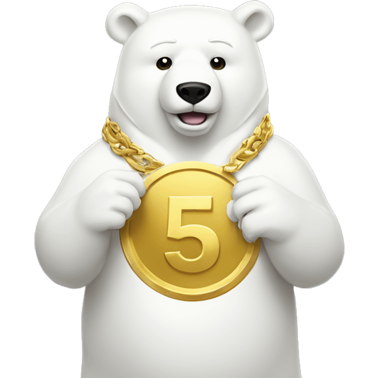 white bear with gold coin with "50" write in gold coin in hands emoji