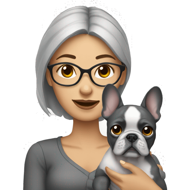 Woman holding Grey French bulldog emoji