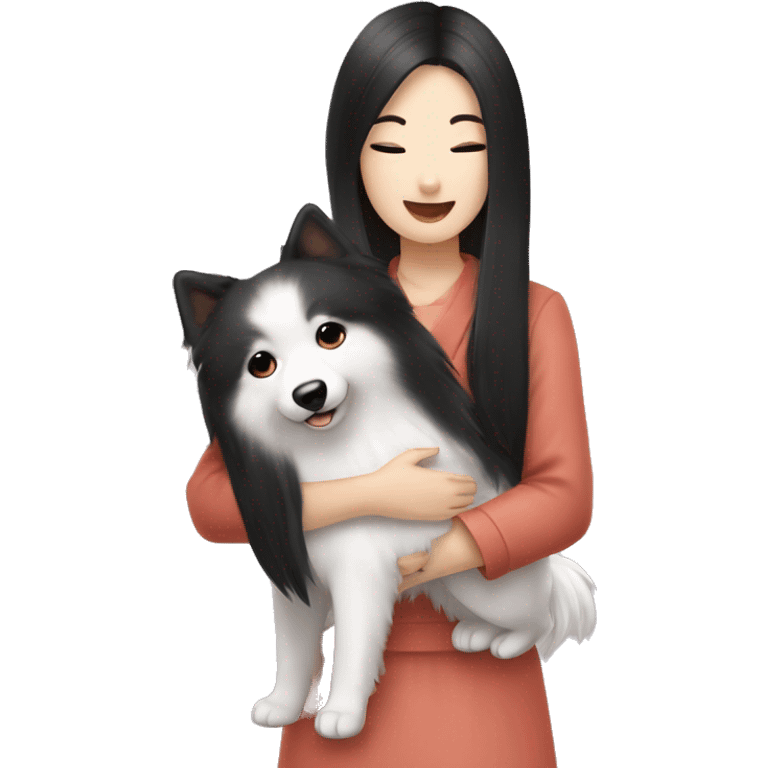 Japanese spitz dog hug black hair girl emoji