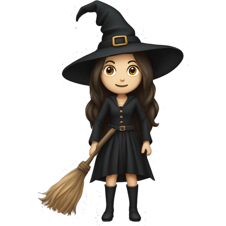 witch on a broom dark long hair white skin emoji