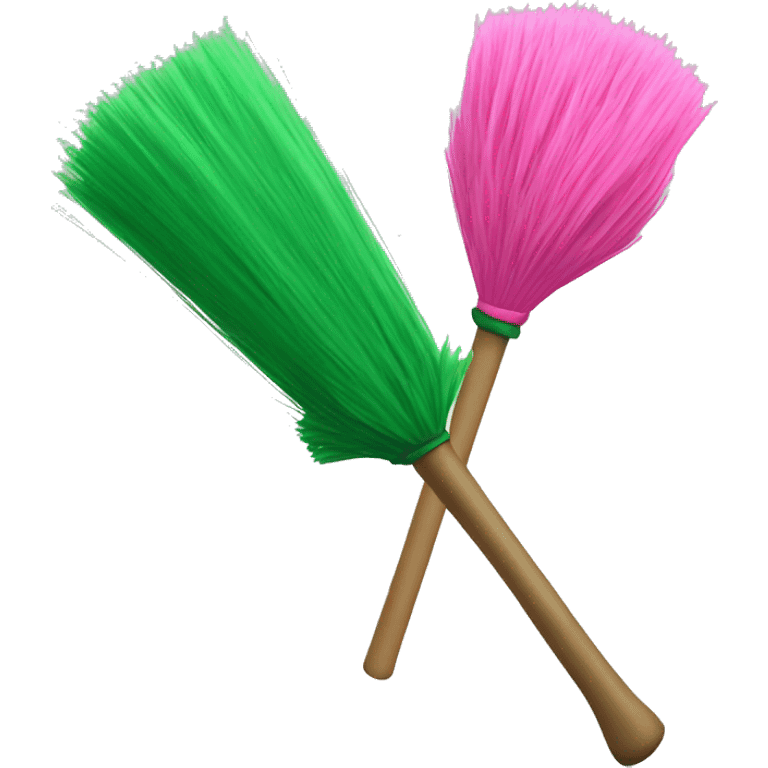 Pink wand duelling a green broom emoji