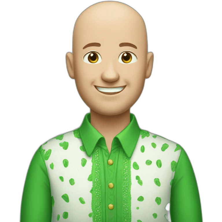 Bald happy white man with green fancy shirt emoji