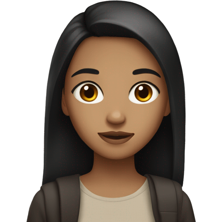 A black-haired girl with large, light brown eyes, a light brunette emoji