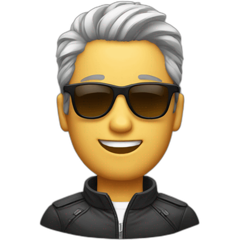 A man wearing shades and wearing a jacket with fancy hair  emoji