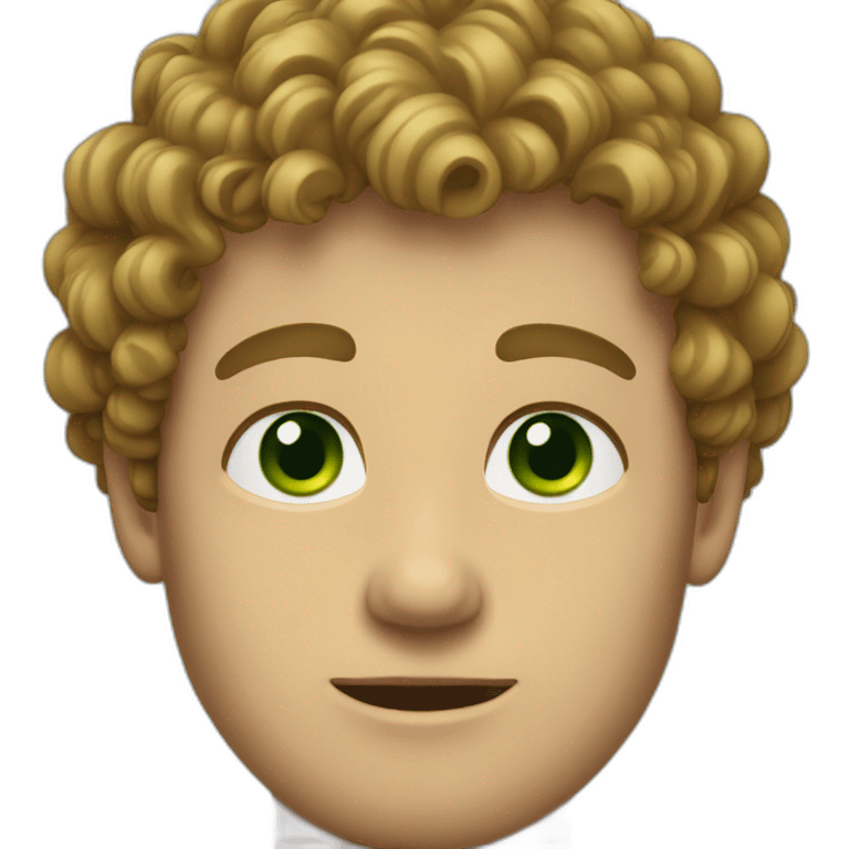 man with curly hear , green eyes , emoji