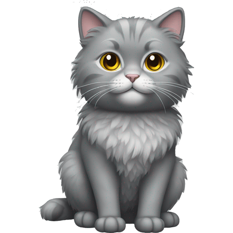 Grey fluffy cat with body showing emoji