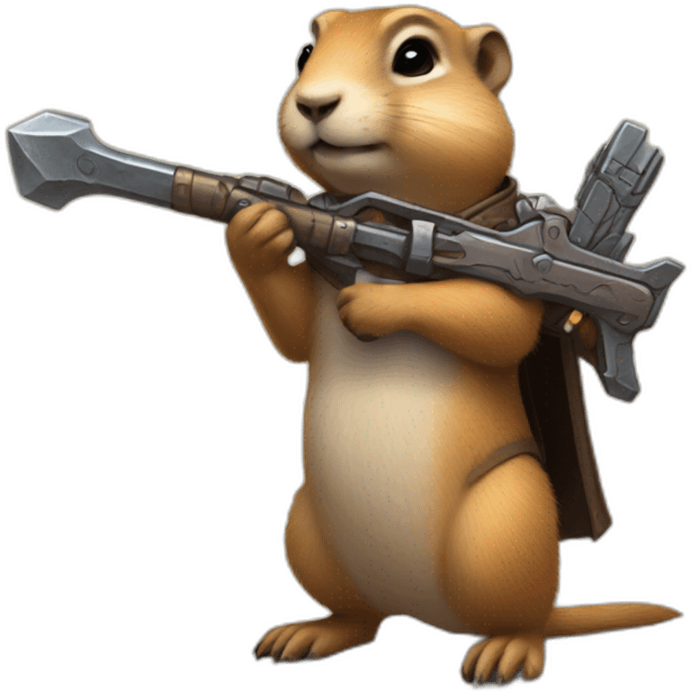 Prairie dog from World of Warcraft holding a weapon bigger than him emoji