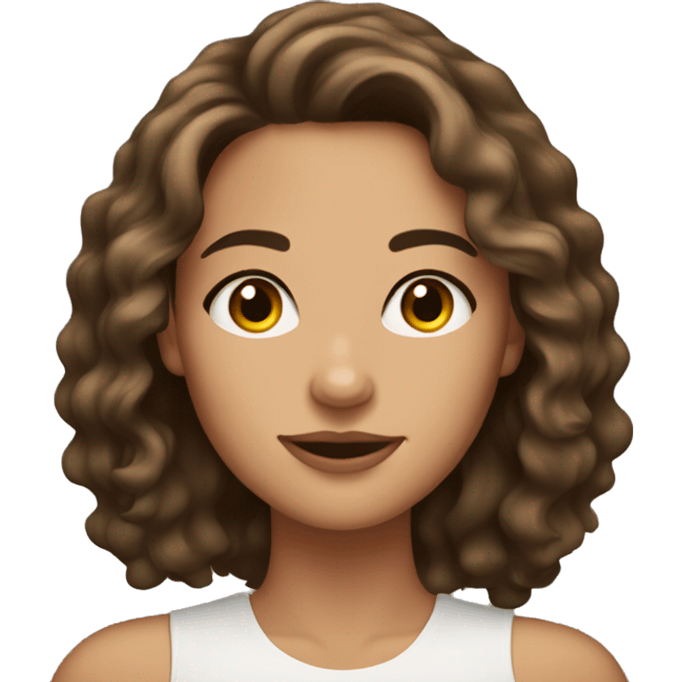 Pretty tan woman with brown wavy hair and dark brown eyes and long lashes emoji