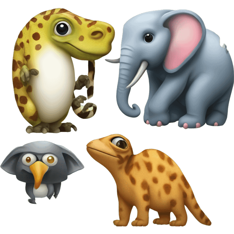 a chameleon, a chetah, an elephant and penguin in the jungle emoji