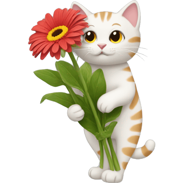 Cat carrying gerbera bouquet  emoji