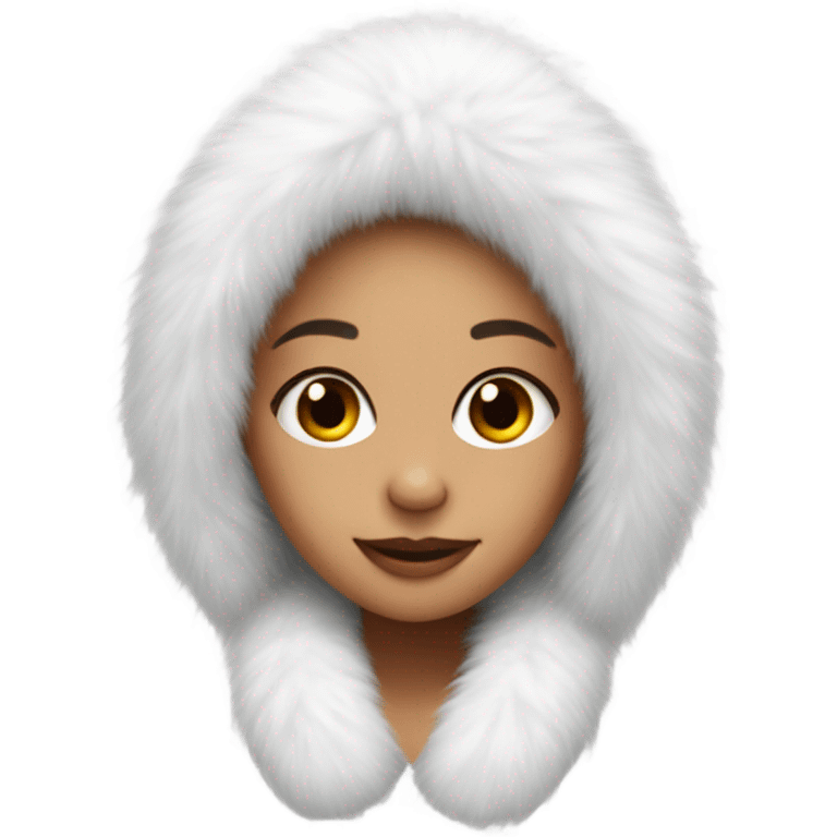 Girl in white big fluffy fur ear covers emoji