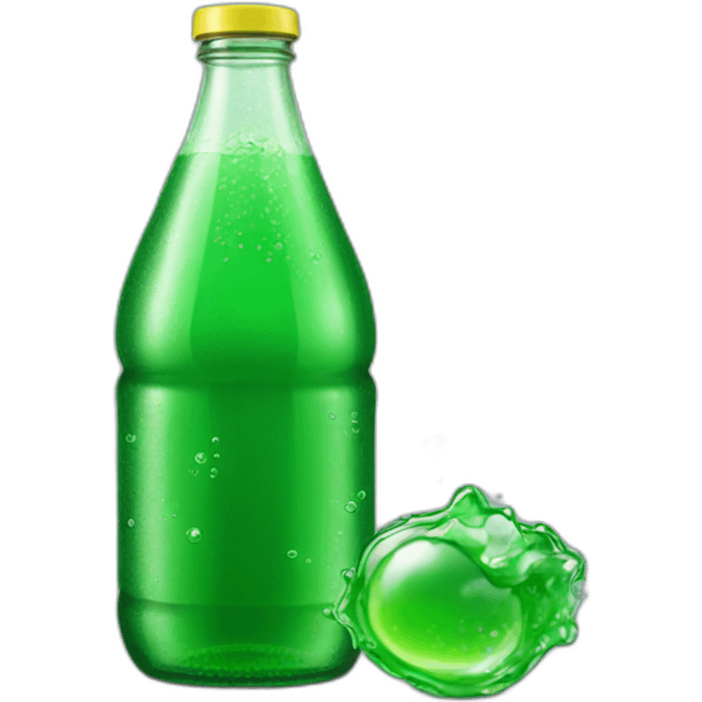 Glass bottle of sprite with green liquid emoji