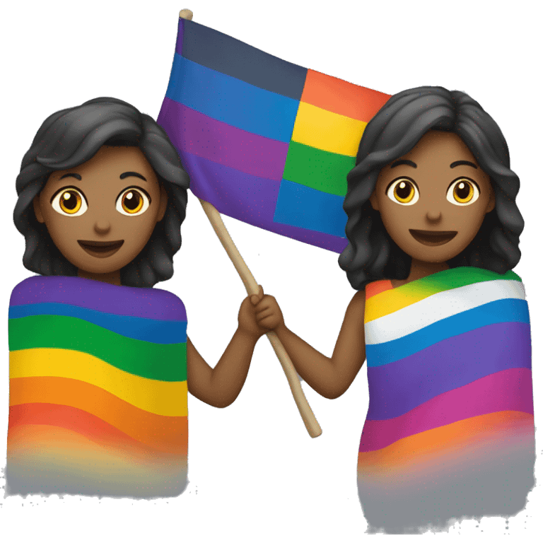 Two women holding gay pride flag emoji