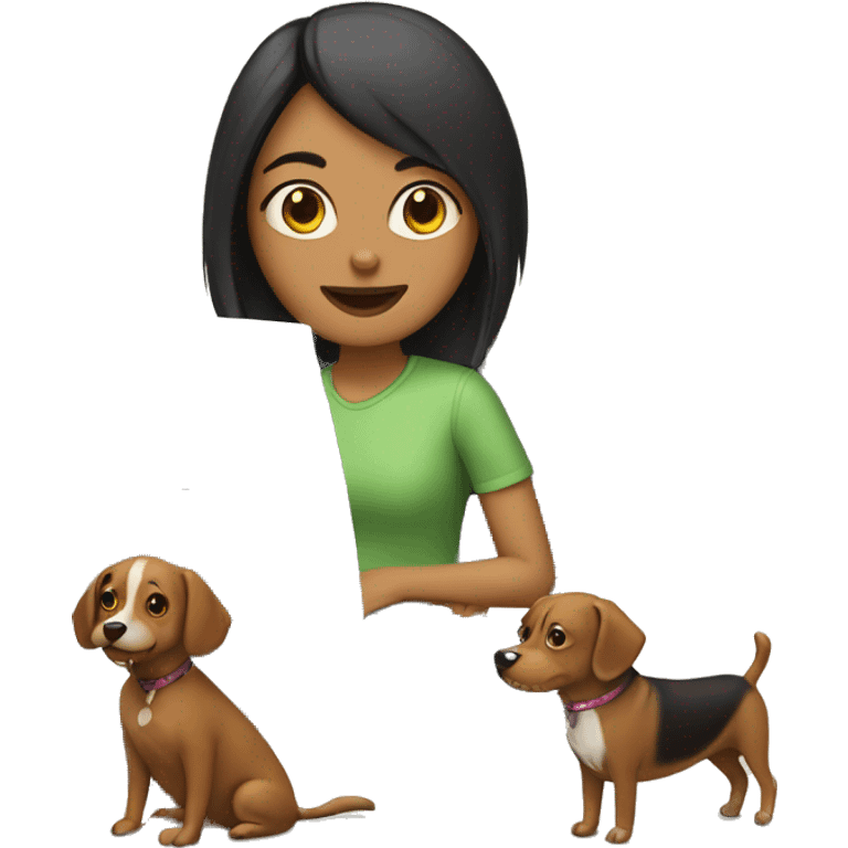 a girl with three computer and two dogs emoji