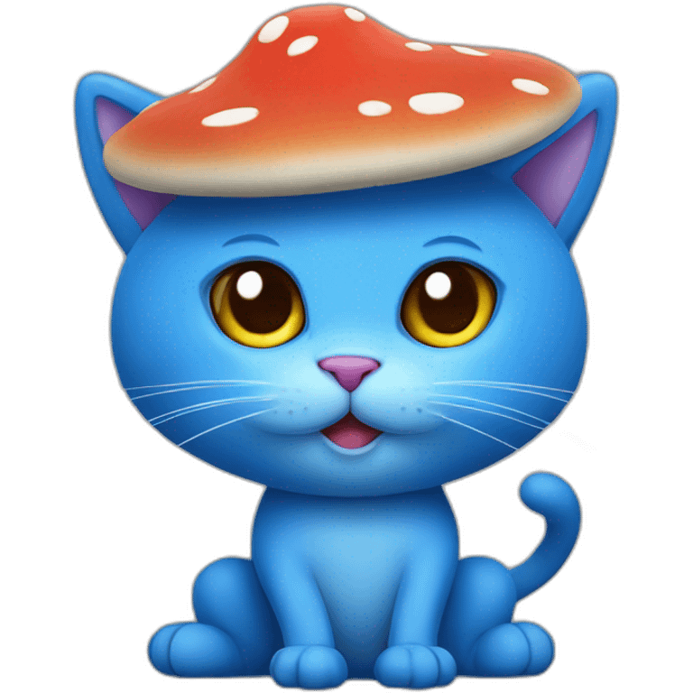 Blue cat with a mushroom hat emoji