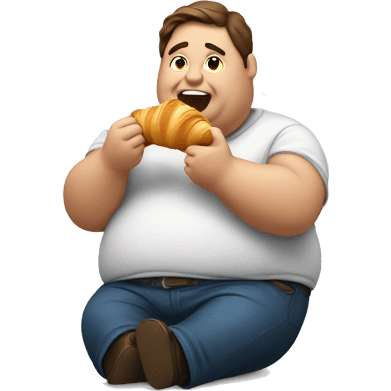 a chubby man eating a croissant emoji