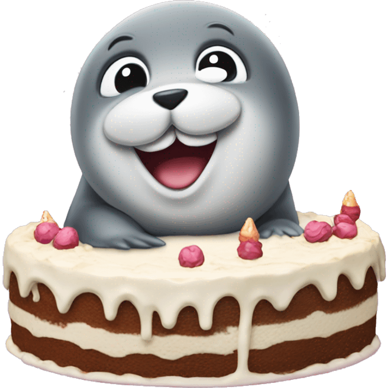 happy seal with cake emoji