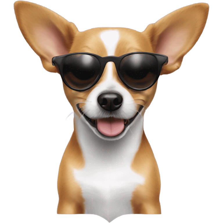 A Jack Russell Chihuahua mix with sunglasses emoji