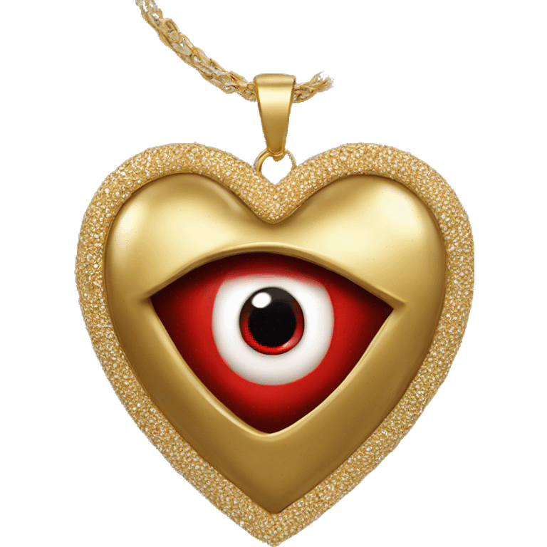 Red evil-eye inside of a gold heart necklace emoji