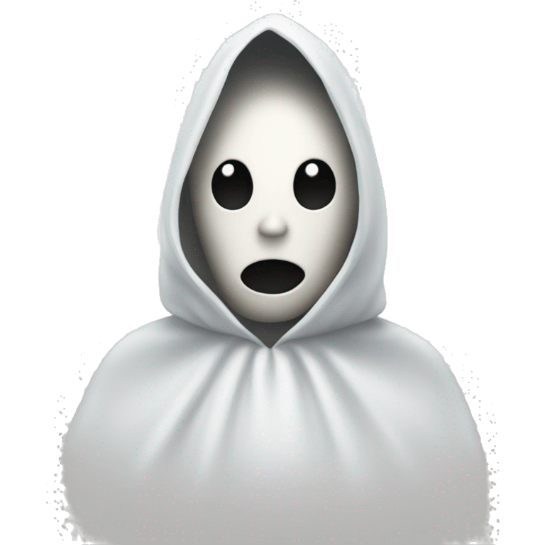 Person in a ghost costume with a pointy top emoji