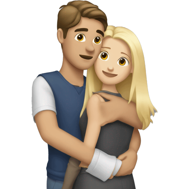 Brunette girl with a blonde boy hugging from behind emoji