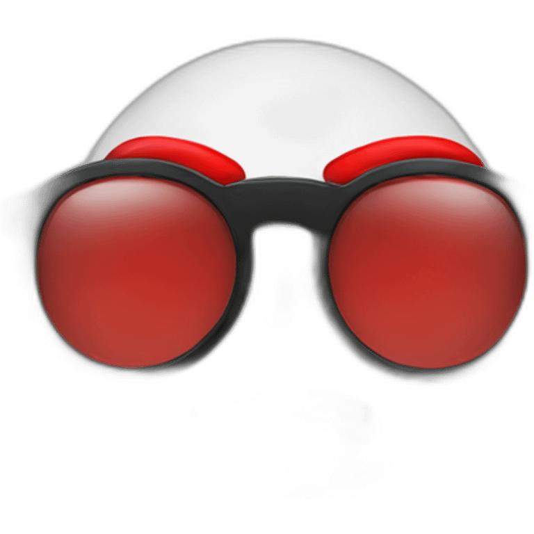 ball with a red cap with a black brim no mouth round glasses emoji