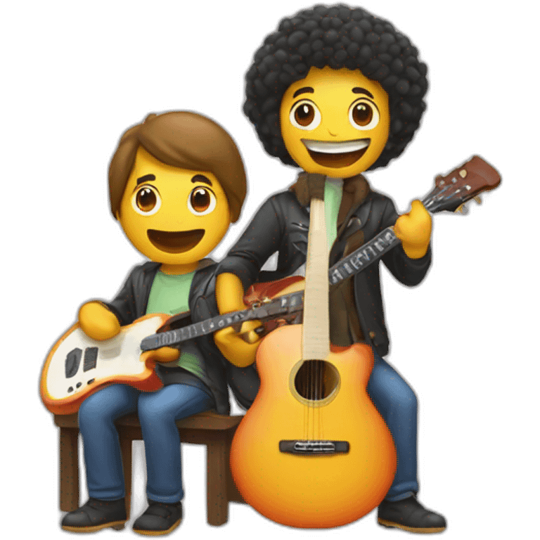 A man playing guitare and another playing synthe emoji