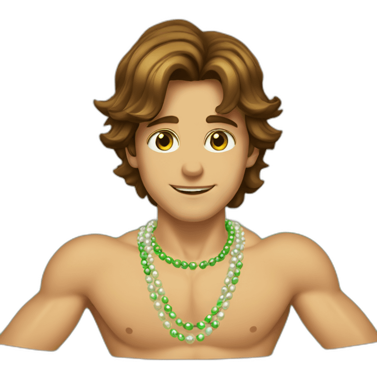 Posh-muscle-boy-brown-hair-green-eyes-pearl-necklace-in-golden-bathtub emoji