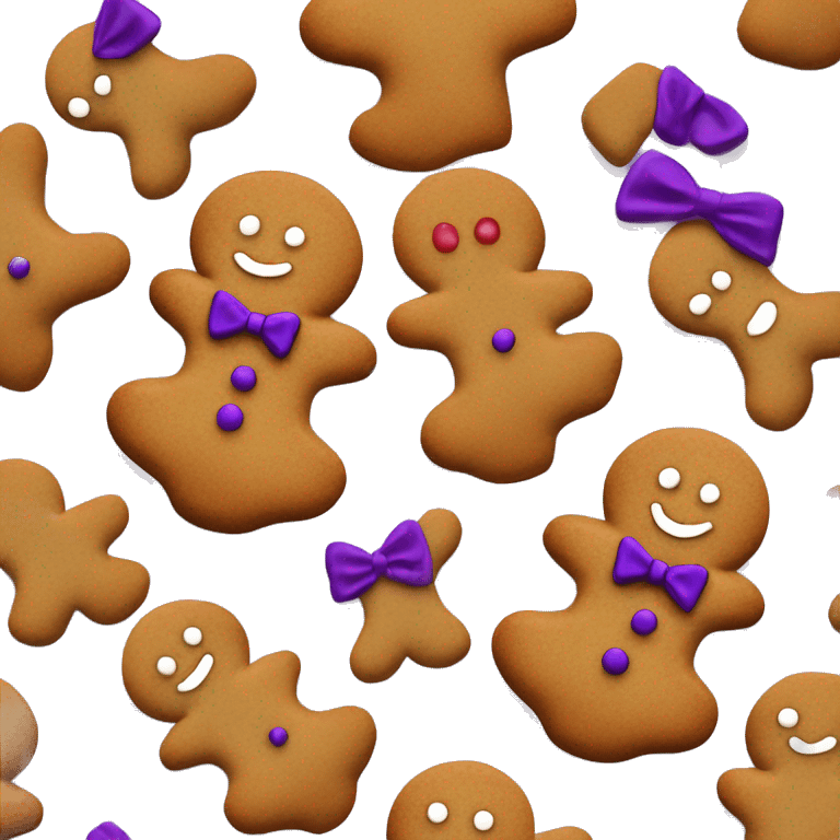 Realistic isolated gingerbread man cookie with purple frosting details and bowtie emoji