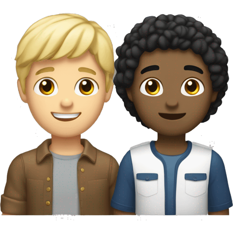 Two young men raising their right hand up one is blonde brown eyes and one is black hair brown eyes and a bit tan emoji