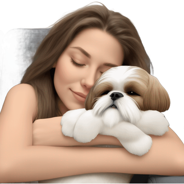 White and tan fluffy shih tzu sleeping on brunette white girl's lap emoji