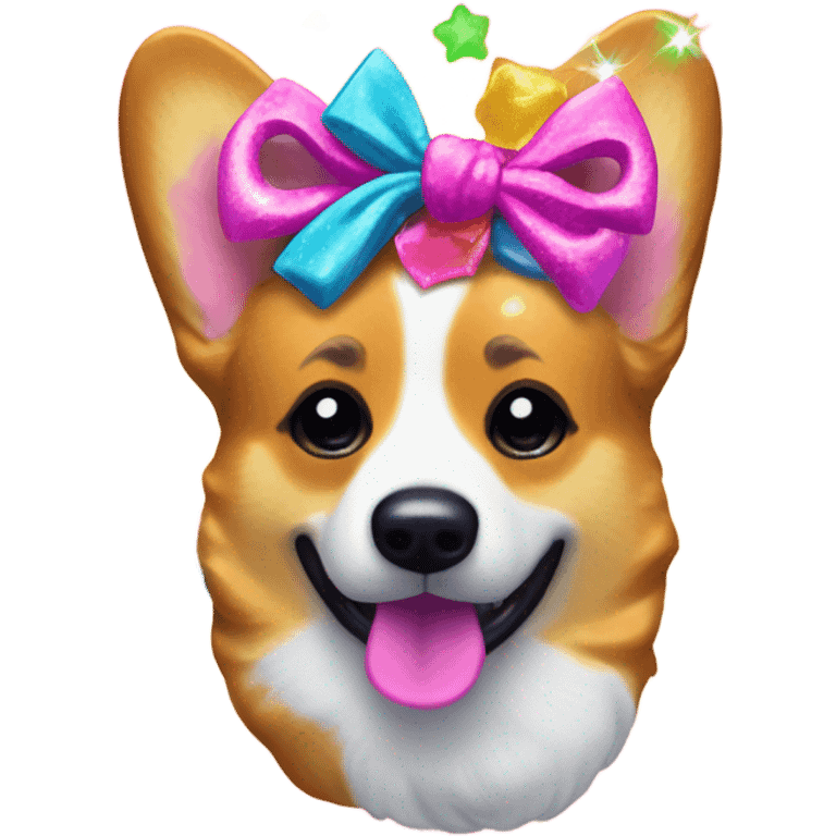 Lisa frank glitter corgi with bows on head emoji