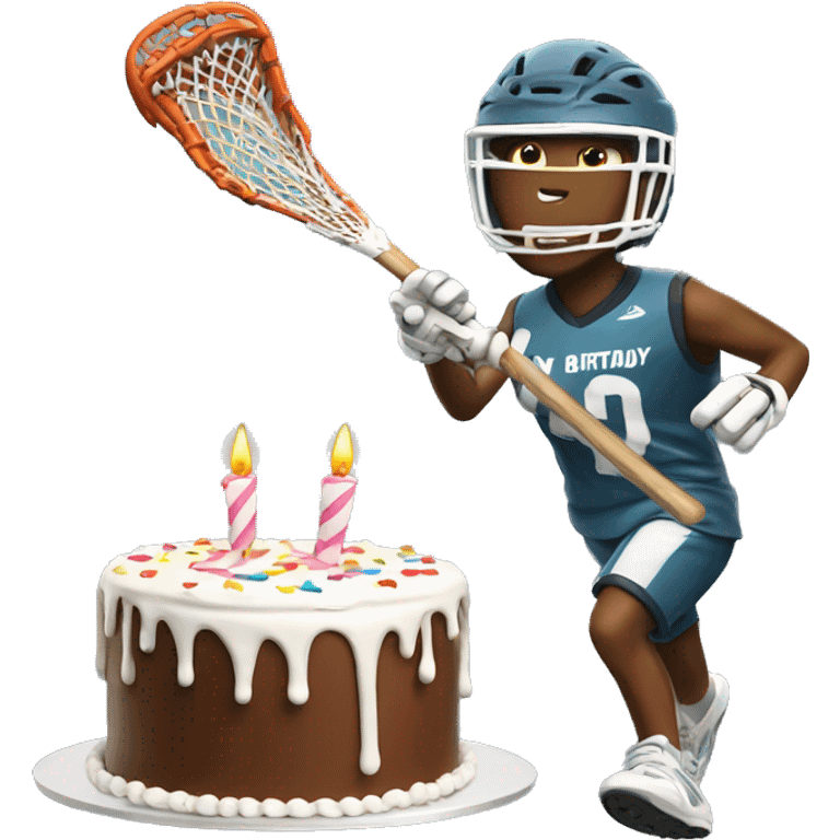 Lacrosse throwing a birthday cake emoji