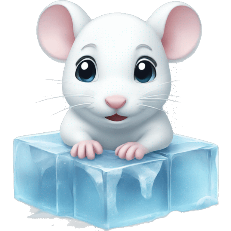 Cute white mouse frozen in block of ice emoji