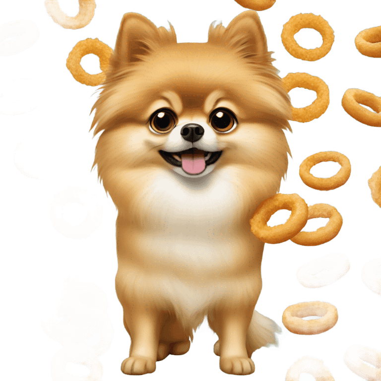 Pomeranian eating onion rings emoji