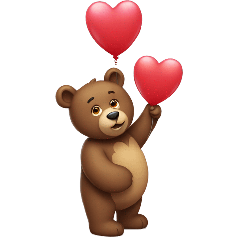 A bear holding a balloon that is in the shape of a heart.  emoji