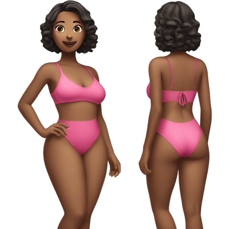 Slim-Thicc caucasian brunette woman swimsuit posing emoji